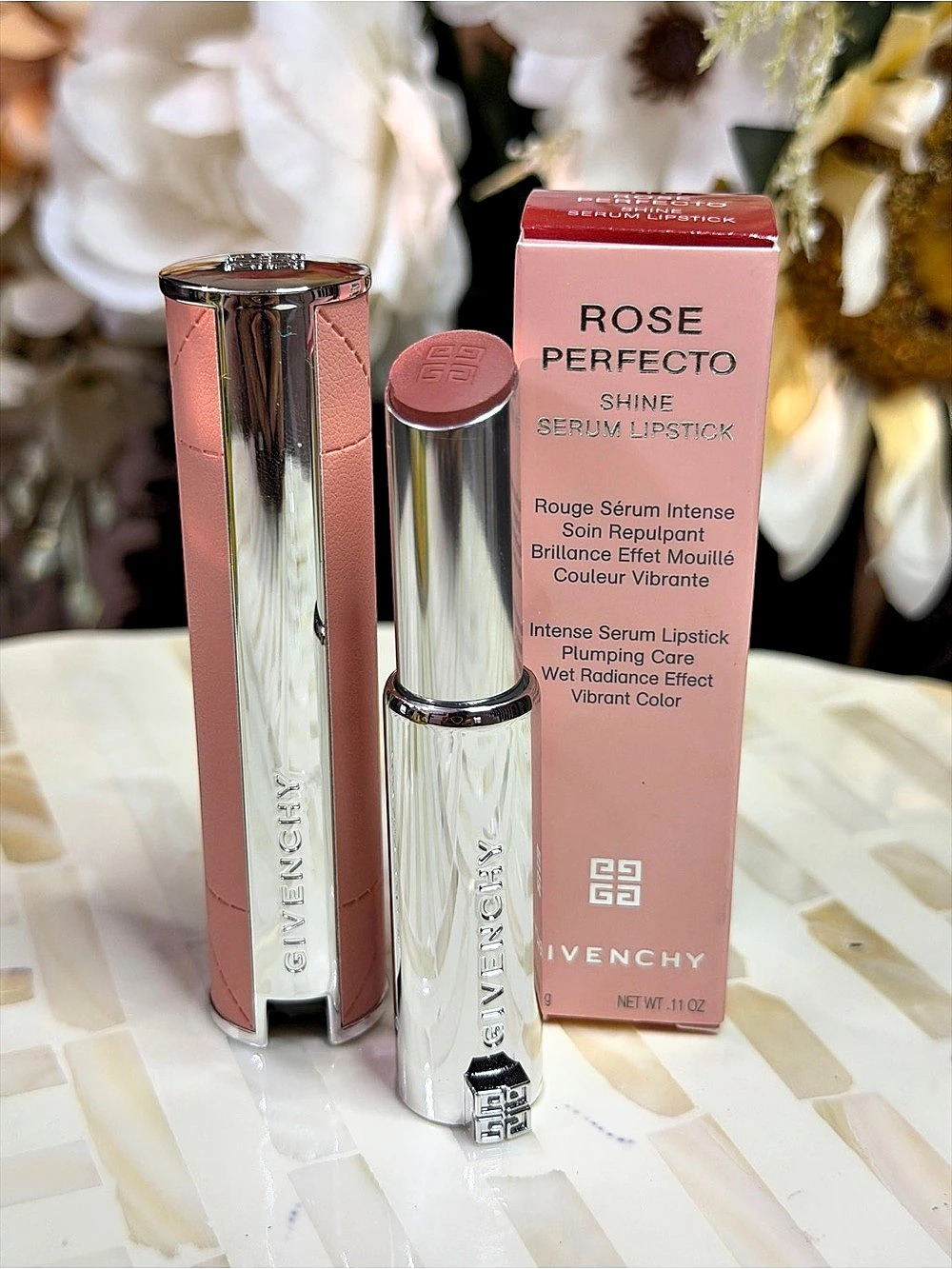 110-Givenchy Rose Perfecto Shine Serum Lipstick Shade 110 Milky Nude
